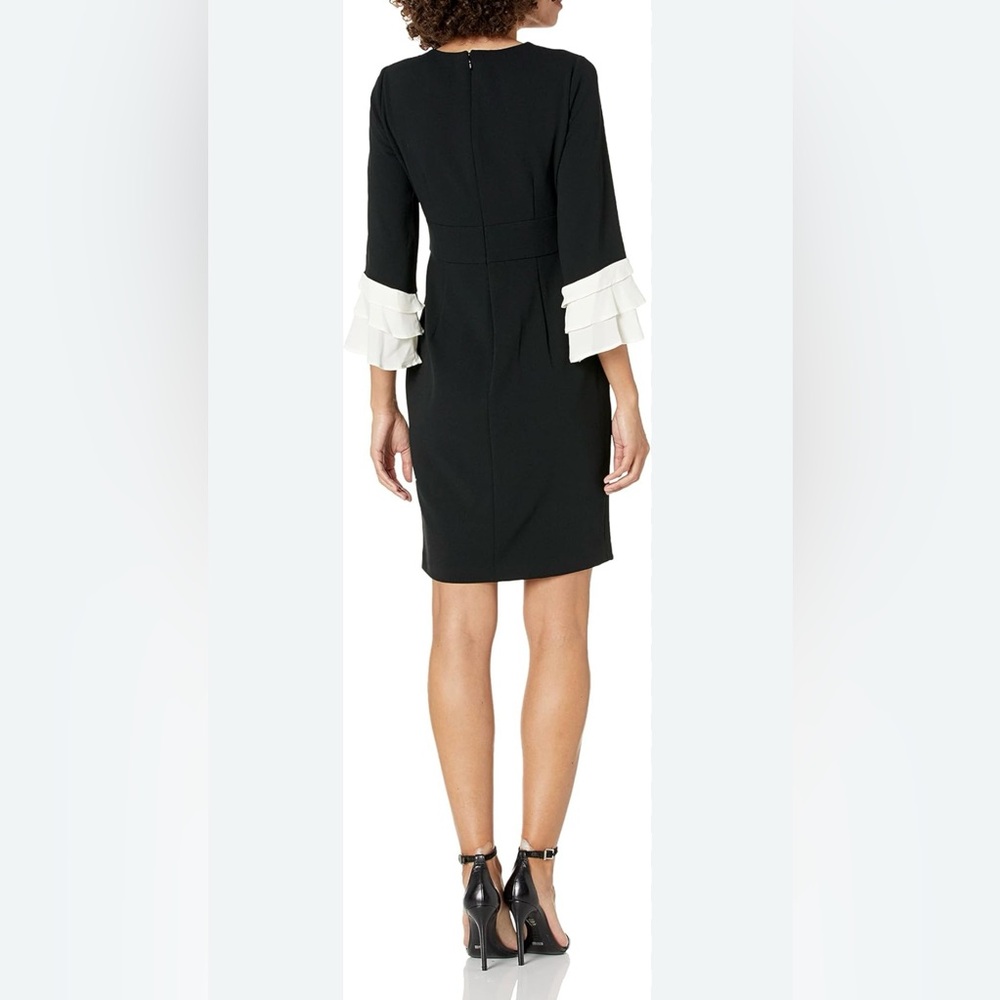 DKNY Dress Size 2 Black & White Sheath Dress w/Triple Ruffle Sleevesβ π€π€